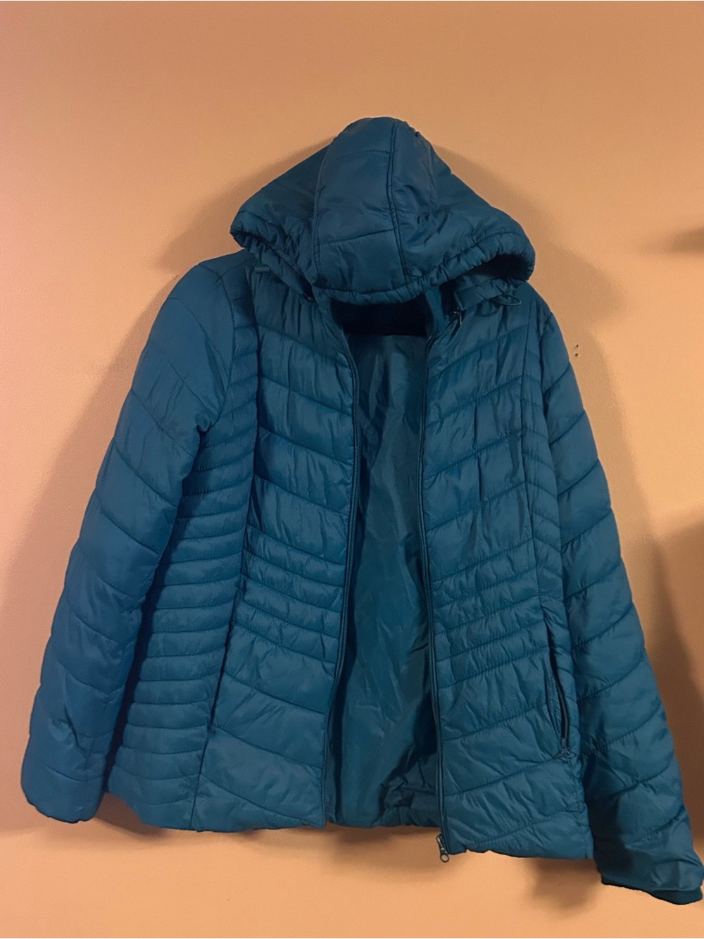 Xersion Blue Hooded Quilted Puffer Jacket – M